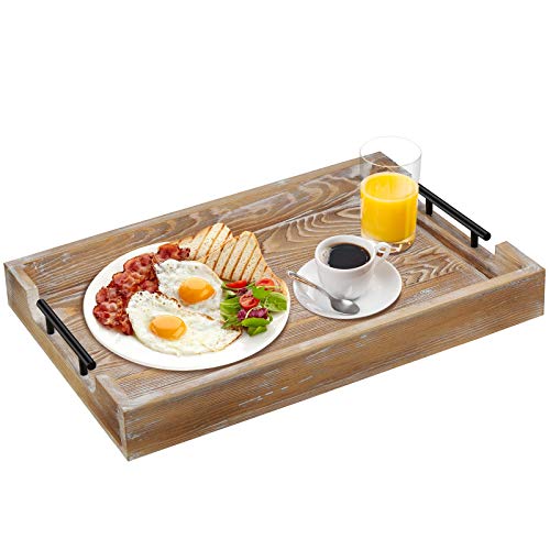 Bandeja de madera para servir, con asas, para la cama, para la cama, para la cocina, para servir, para el desayuno, decoración para el camarero, para el café, 51 x 35 x 6,5 cm Cover