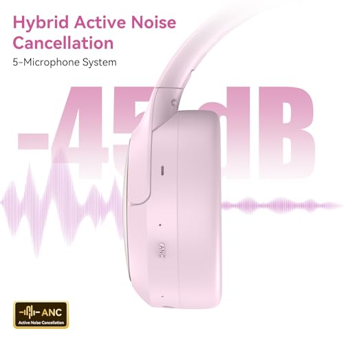 Image of Hybrid ANC Wireless Over-Ear Headphones, 100H Playtime, Hi-Res Audio, Bluetooth 6.0, Multi-Mode Noise Cancellation, Comfort Fit, iOS & Android Compatible, Foldable Design, Travel-Friendly (Pink)