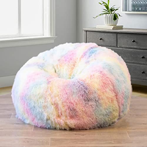 Image of New Tie Dye Rainbow Design Furry Bean Bag Chair. Premium and Luxurious Fur Bean Bag Without Beans Only Cover XXXL (Multicolour)