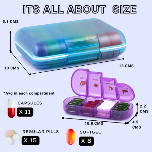 Image of Premium weekly pill organizer 4 times a day, Medicine organizer box| Medicine box, portable travel pill box weekly with large compartments moisture-proof pill case for vitamin, Medicine, pills, supplements (Mulitcolor-4 Compartment)