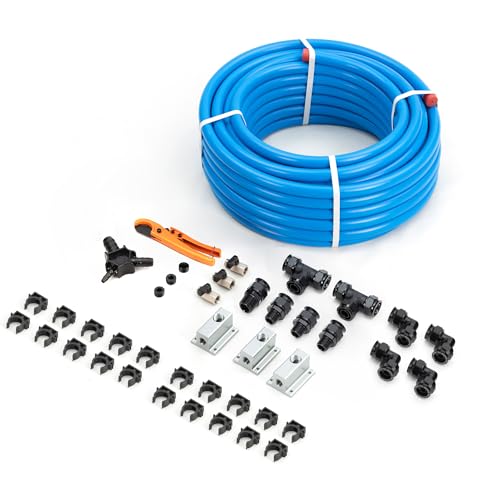 Redrock Performance Rapid Air System 3/4“x 100ft, HDPE Aluminum Air Compressed Piping System with Outlet Blocks, Equal Elbow Fitting for Garage Shop Air Line Kit 200PSI ASTM F1282 Blue