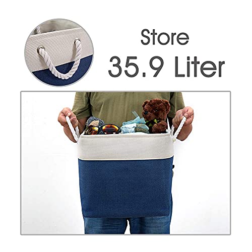 Image of DECOMOMO Cube Storage Bins 13x13 Fabric Bins for Cubby Shelves Closet (Navy Blue & White, 3 Pack)