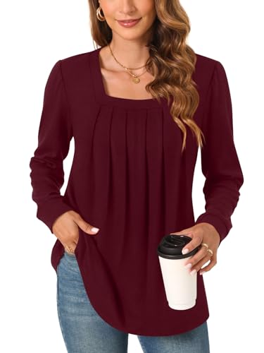 Anyally Womens Fall Long Sleeve Tunic Tops Plus Size Square Neck Shirt Loose Sweaters for Leggings2