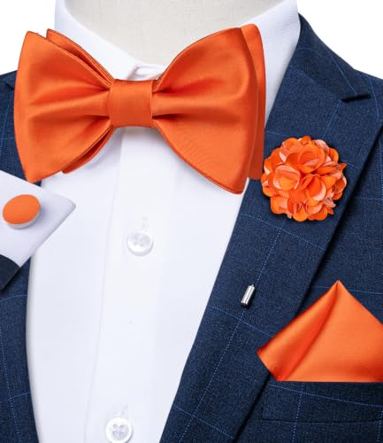 Image of DiBanGu Satin Bow tie Self-Tied Bowtie Set for Men Wedding Prom | Solid Color,Skin-Friendly,Versatile Accessory,Lapel Pin,Pocket Square,Cufflinks,School Dance,Banquet,Dinner,Celebration