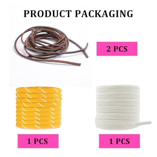 Image of 4Pcs Mixed Color Shoe Laces for Sneaker, Flat Leather Round Shoelaces Replacement Laces kit