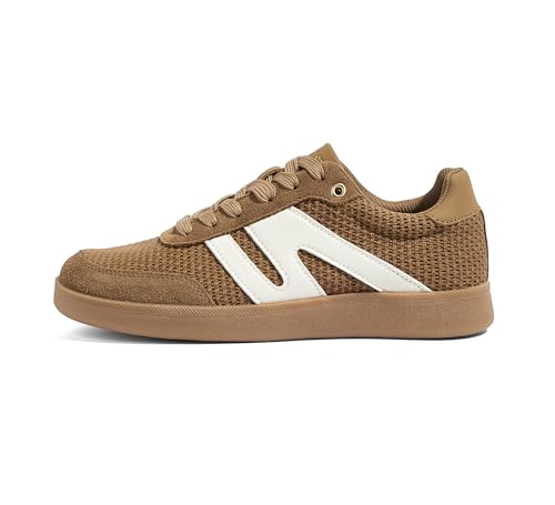 Image of LUCKY STEP Women Retro Gum Sole Fashion Sneakers | Genuine Leather Classic Tennis Skate Walking Shoes Anti Slip Trainers