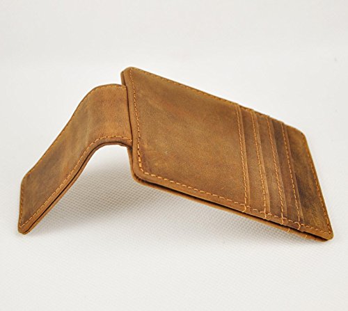 Image of Le'aokuu Genuine Leather Magnet Money Clip Credit Card Case Holder Slim Wallet