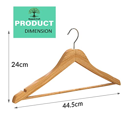 Image of Naayaab Craft Solid Wooden Hangers | 360 Swivel Hook and Notches | Wooden Clothes Hanger for Hanging Garments and Accessories with Non-Slip Bar (Natural) Pack of- 5