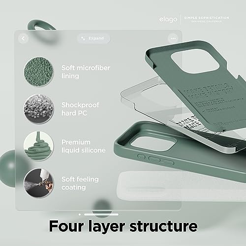 Image of elago Compatible with iPhone 15 Pro Case, Liquid Silicone Case, Full Body Protective Cover, Shockproof, Slim Phone Case, Anti-Scratch Soft Microfiber Lining, 6.1 inch (Midnight Green)