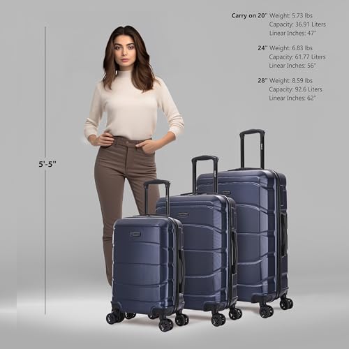 Image of DUKAP SENSE 3-Piece Hardside Spinner Luggage Set Durable Zipper Blue