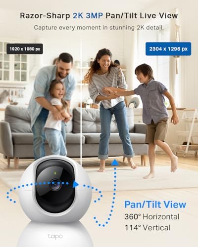 Tapo C210 2K 3MP Pan/Tilt Indoor House Security Camera, WiFi Camera, No Monthly Fee, AI Detection, Baby Camera Monitor, Pet Camera, Dog Camera, 360° View, Night Vision, Works with Alexa & Google - View 4