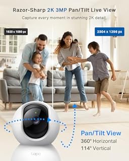 Tapo C210 2K 3MP Pan/Tilt Indoor Camera House Security Camera, WiFi Camera, No Monthly Fee, AI Detection, Dog Puppy Camera, Baby Camera Monitor, 360° View, Night Vision, Works with Alexa & Google