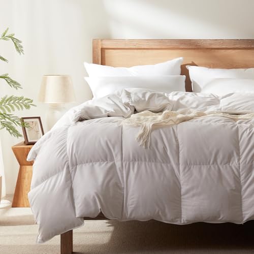 Alanzimo Feathers Down Comforter King Size Luxurious All Seasons Duvet Inserts - Ultra-Soft Noiselees Hotel Collection Duvet Insert Fluffy Medium Warmth Comforter with 8 Corner Tabs(106x90)