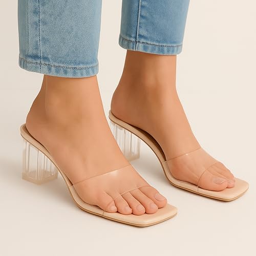 Image of WFS Women's Transparent Strap 2.5 Inch Block Heel Sandal
