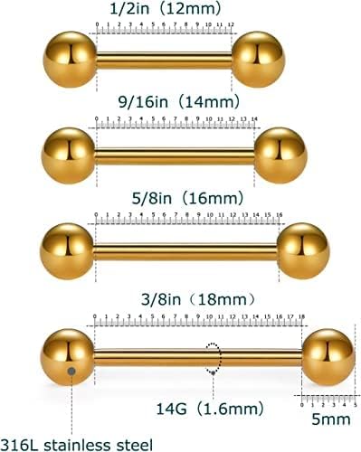 Miniatura 5 de VCMART Nipple Rings Tongue Rings Stainless Steel 14G Straight Barbells Piercing Jewelry 12mm,14mm,16mm,18mm