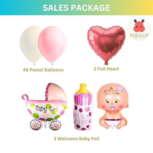 Image of 57 Pcs Welcome Baby Girl Decoration Kit | Balloons, Banner, Curtains, Foils, Stars, Hearts, Ribbon & Confetti for Baby Shower & Newborn Celebration Set 15