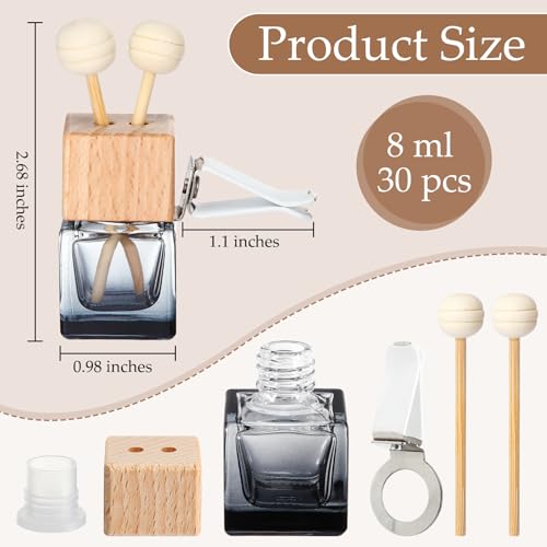 Image of Zubebe 30 Pcs Car Air Freshener Diffuser with Vent Clip Empty Car Diffuser Bottles for Essential Oil Perfume Glass Bottle with Wooden Caps Stick (Gradient Black)