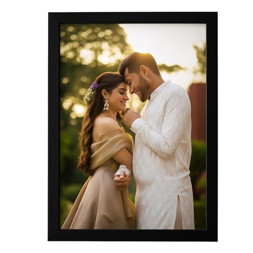 Image of AARVI Customized Wooden Photo Frame with Photo Upload | Personalised HD Glossy Print | Black Engineered Wood | Custom Gift for Anniversary, Birthday, Wedding & Home Decor (A4, A3)