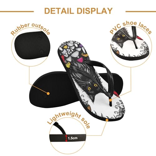 Burbuja Creepy Black Cat Flip Flops for Women Men, Soft Thong Sandals Rubber Slippers for Pool Beach Essentials3