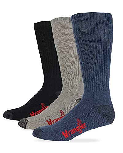 Wrangler Men's Casual Cotton Work Boot Socks 3 Pair Pack, Assorted, Large