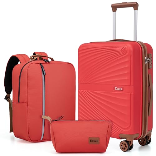 Eeeza Carry On Luggage Set 22x14x9 Airline Approved Luggage Sets 3 Piece,Suitcases with Wheels,ABS Hard Case Luggage with TSA Lock Spinner Wheels(20 Inch,BP/TB)