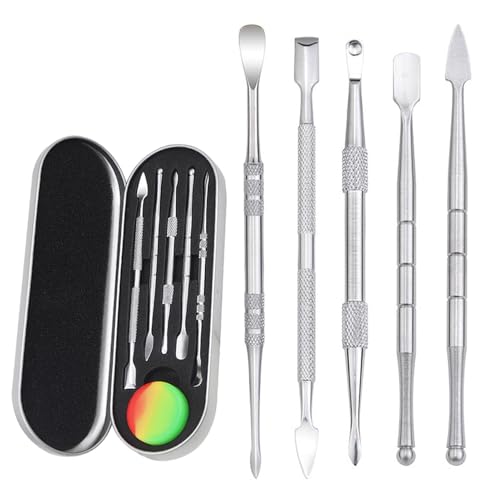 Laluky Juego de 5 herramientas para tallar cera, herramienta de modelado de cera de acero inoxidable de doble cara, espátula, cincel, juego de tallado para modelar, detallar, tallar cerámica (plata)