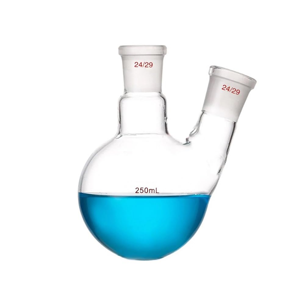 Szklana kolba 24/29, okrągłe dno, butelka laboratoryjna z 2 szyjkami, dwie szyjki, naczynie do wrzenia (150 ml)