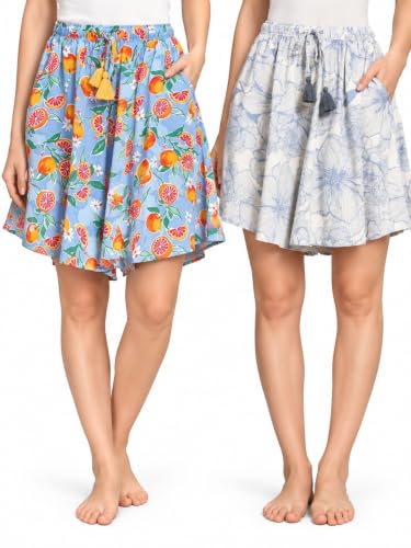 Image of B STORIES Women's Viscose Printed Lounge Culotte Shorts (Pack of 2)