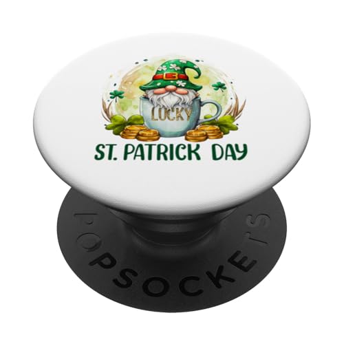 Día de San Patricio El gnomo sostiene una taza de café LUCKY Funny PopSockets PopGrip Adhesivo