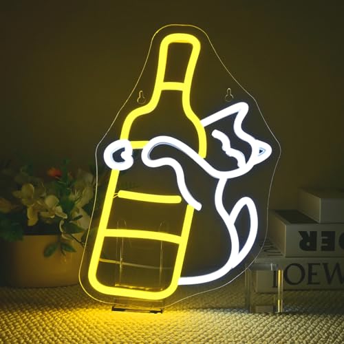 Image of Cat Neon Sign Dimmable Wine Bottle LED Wall Light Gift for Bar Decoration