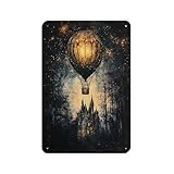 Cartel de metal vintage de bronce con globo aerostático de metal para pub, club, cafetería, bar, decoración de pared del hogar, póster retro de 20 x 30 cm