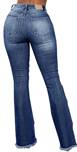 Bell Bottom Jeans for Women Dark Blue High Waisted Flare Jean Ripped Hole Classic Denim Bell Bottom Pants3