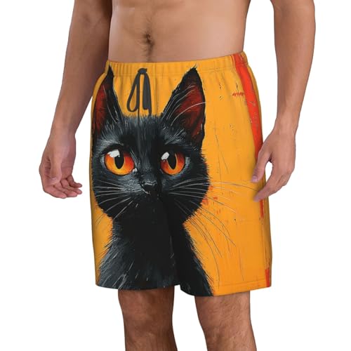 Men's Swim Trunks Bathing Suit Quick Dry Beach Board Shorts - Black Cat Retro2