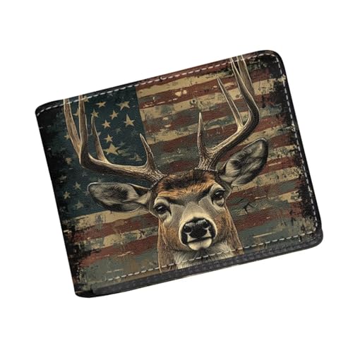Image of Coldinair Elk American Flag Wallet for Teen Boys Kids Bifold Wallet Purse Leather Credit Card Cash Id Holder Cool Slim Bifold Small Coin Purses