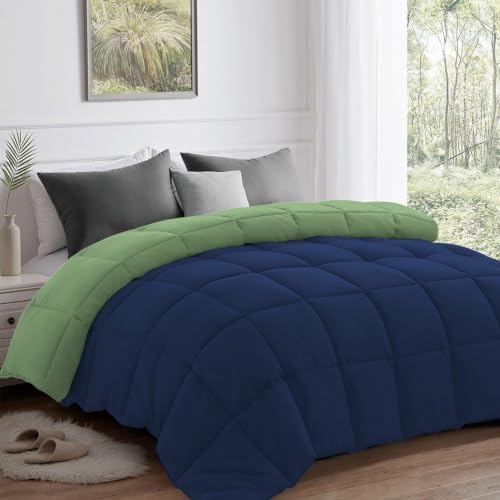 Image of AYKA Reversible Comforter 220 GSM Microfiber Reversible AC Comforter /Blanket for Winter /Quilt /Dohar /Duvets for King Size Blanket /Comforter Double Bed (Navyblue & Moss, 90 * 100)