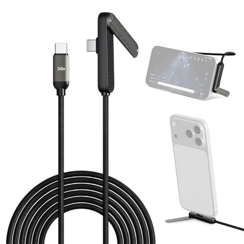 Image of Verilux PD 240W Type C Cable Fast Charging with Stand 4.9Ft, Right-Angle USB C with 480MBPS Data Transfer, Nylon C Type Cable Right Angle for iPhone 17 /17 Pro /17 Por Max /16 /15, Galaxy S26 /S25 /S24