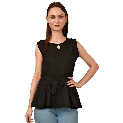 Image of Women's Sleeveless Peplum Top with Waist Tie Belt