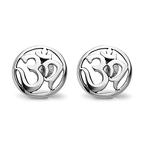 925 Sterling Silver 12 mm Yoga Aum Om Ohm Symbol Cut Open Round Post Stud Earrings