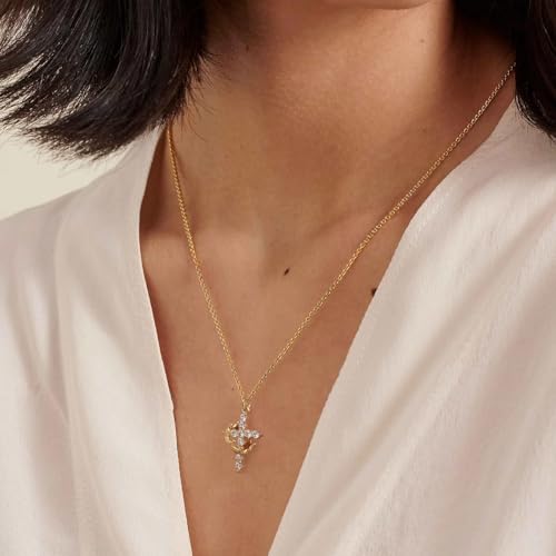 Upgraded Crown Cross Necklace for Women Women's Gifts 14K Gold Plated Crown Cross Pendant Necklace Diamond Cross Necklaces Faith Cross Jewelry First Communion Gifts4
