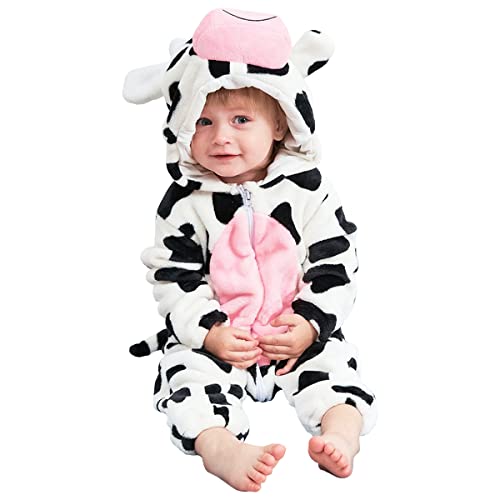 Irypulse Bébé Grenouillères Flanelle Animal Combinaison 0-6M Enfant Chaud Barboteuse À Capuche Hiver Fille Garçon Mignon Pyjama (Blanc-70)