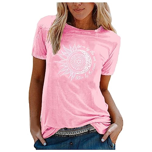 Damen Tshirt - Tops Damen Sommer Teenager Mädchen Lässig Sonne und Mond...