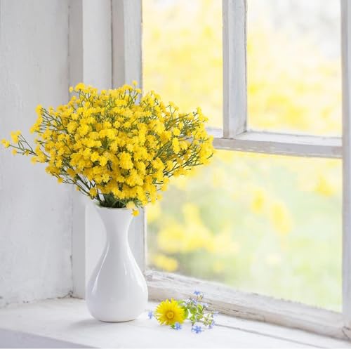 Image of HOMEVERSE 05 Pcs Baby Breath /Gypsophila Artificial Fake Silk Plants Wedding Party Decoration Real Touch Flowers DIY Home Garden(Yellow-05)
