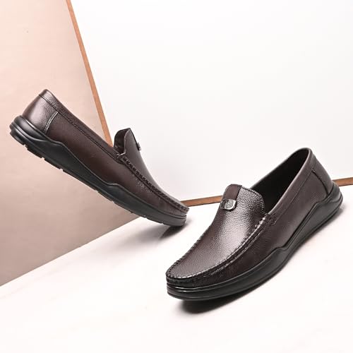 Image of Blue Leather by Centrino Genuine Leather Men's Loafer Shoes | Slip-On with Cushioned Insole | Stylish Round Toe Moccasin for Office, Formal Wear, Business Meeting, Wedding, Party & Everyday Use(4092)