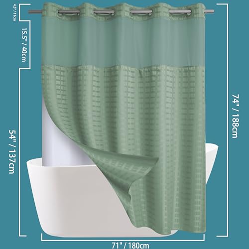 Conbo Mio No Hook Sage Green Shower Curtain with Snap in Liner Set, Hotel Luxury Shower Curtains for Bathroom with See Through Top Window, Waterproof, Washable 71W x 74H by Conbo Mio - Used condition - Image 6