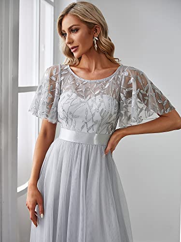 Image of Ever-Pretty Sequin Formal Prom Dresses for Women Ruffle Sleeves Empire Waist A-Line Long Mother of Bride Dress 00904
