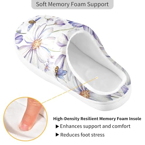 JUNZAN Beauty Osteospermum White Womens Cotton House Slippers Closed Toe Memory Foam Foam Slippers for Hospital Funny Presents 6-72
