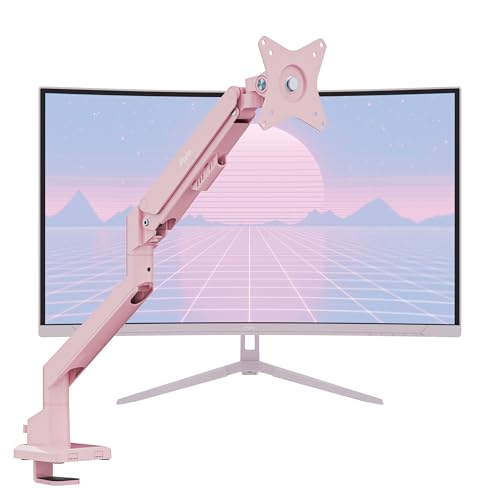 Image of Pixio PXC278WAVE Pink 27 inch 180Hz Refresh Rate QHD 1440p Resolution 1650R Curve Fast VA Panel 1ms GTG Response Time HDR Curved Gaming Monitor and PS1S Wave Pink Single Monitor Arm