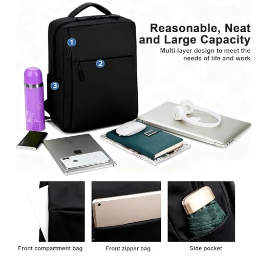 Aurivee Zaino Per Pc Portatile 16 Pollici Antifurto, Usb E Cinghia Per Trolley, Unisex Studente Viaggio, Zaino Giornaliero Insegnante Impermeabile In Nero - 3