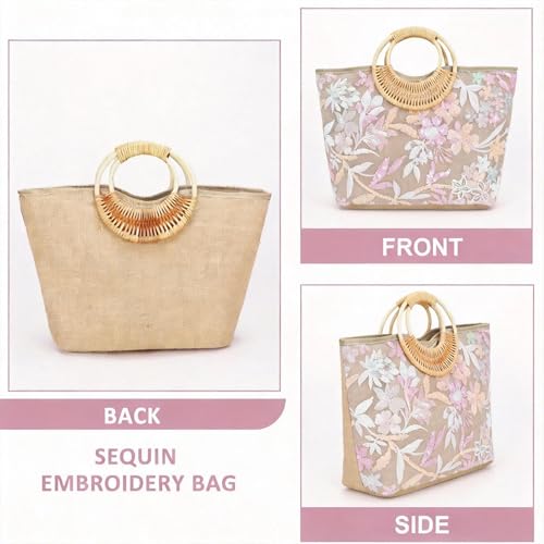 Bolso Tote para mujer con asas de bambú redondo miniatura 7