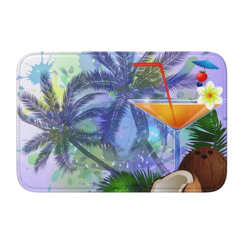 HCMuxisen Summer With Palm Trees And Juice, Doormat Bath Mat Non-Slip Floor Mat Soft Hem Mat Absorbent Bathroom Pad 40x60 cm
